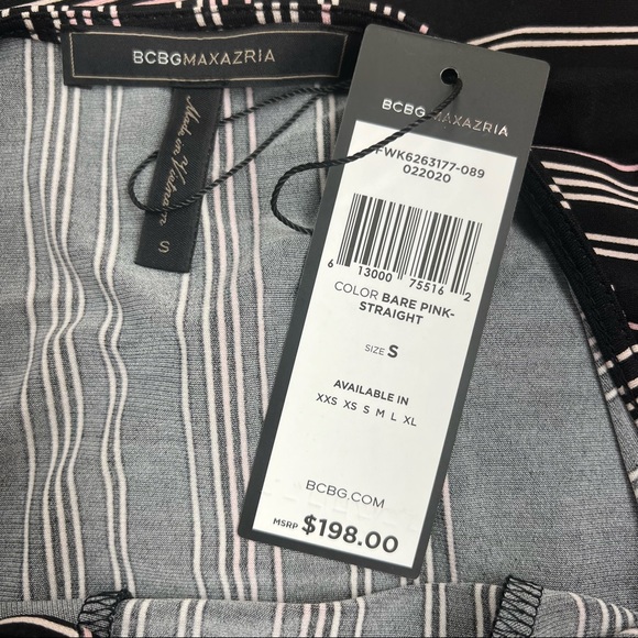 BCBGMAXAZRIA Striped Three Quarter Sleeve Shift Dress in Bare Pink/Black - Picture 6 of 8